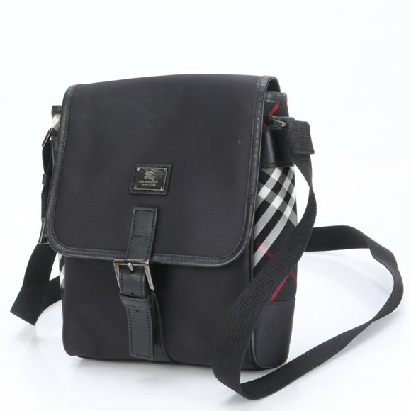 Burberry Check Leather Shoulder Bag Tote Black Men's - Picture 2 of 15